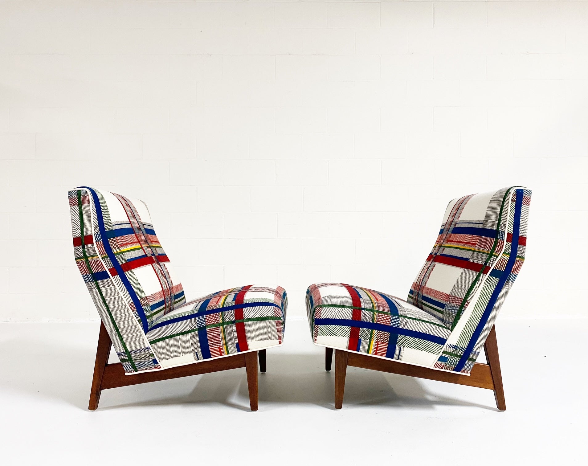 Walnut Slipper Chairs in Hermès Wool, ONE available