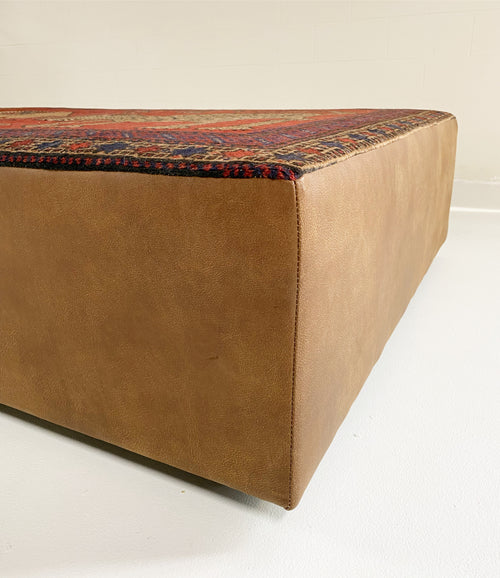 One-of-a-Kind Ottoman with Vintage Belouch Rug from Afghanistan