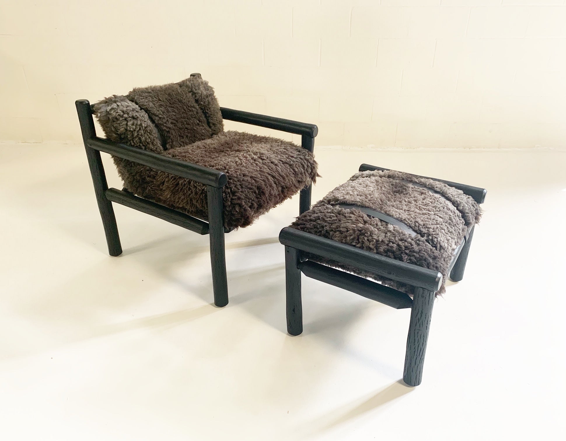 Black Butte Chair and Ottoman with Sheepskin Cushions - FORSYTH