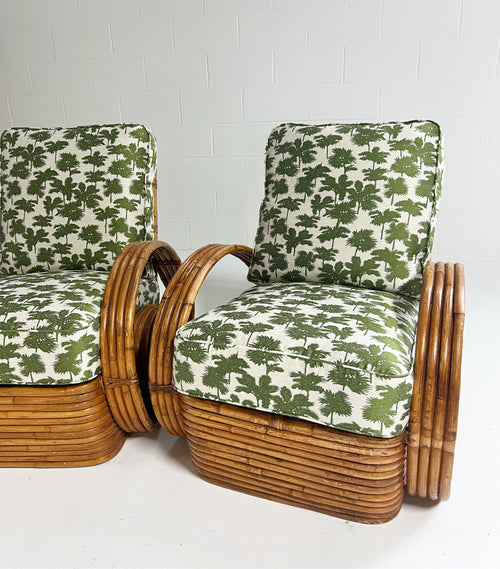 Frankl Style Rattan Chairs in Dedar Be Bop a Lula, Pair