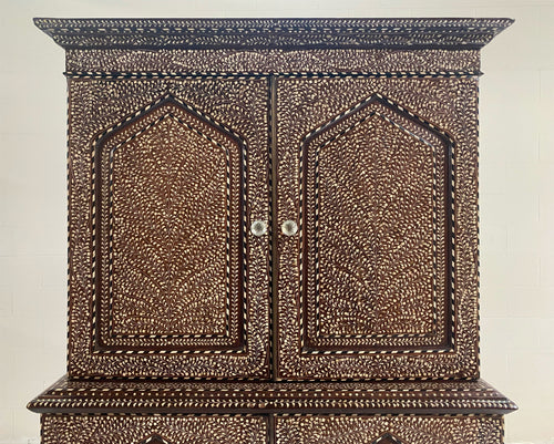 19th Century Anglo-Colonial Two-Part Bone Inlaid Cabinet