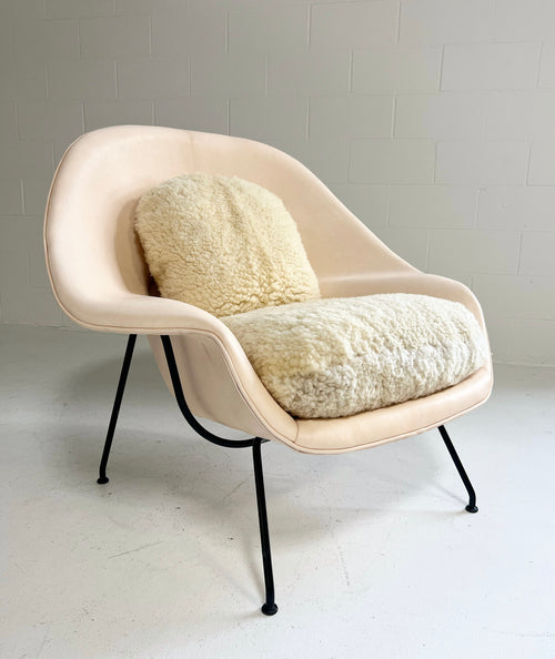 One-of-a-Kind Womb Chair and Ottoman in Leather and Sheepskin