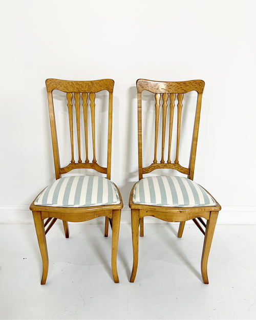 Antique 19th Century Biedermeier Side Chairs in Attersee Cotton Linen, Pair