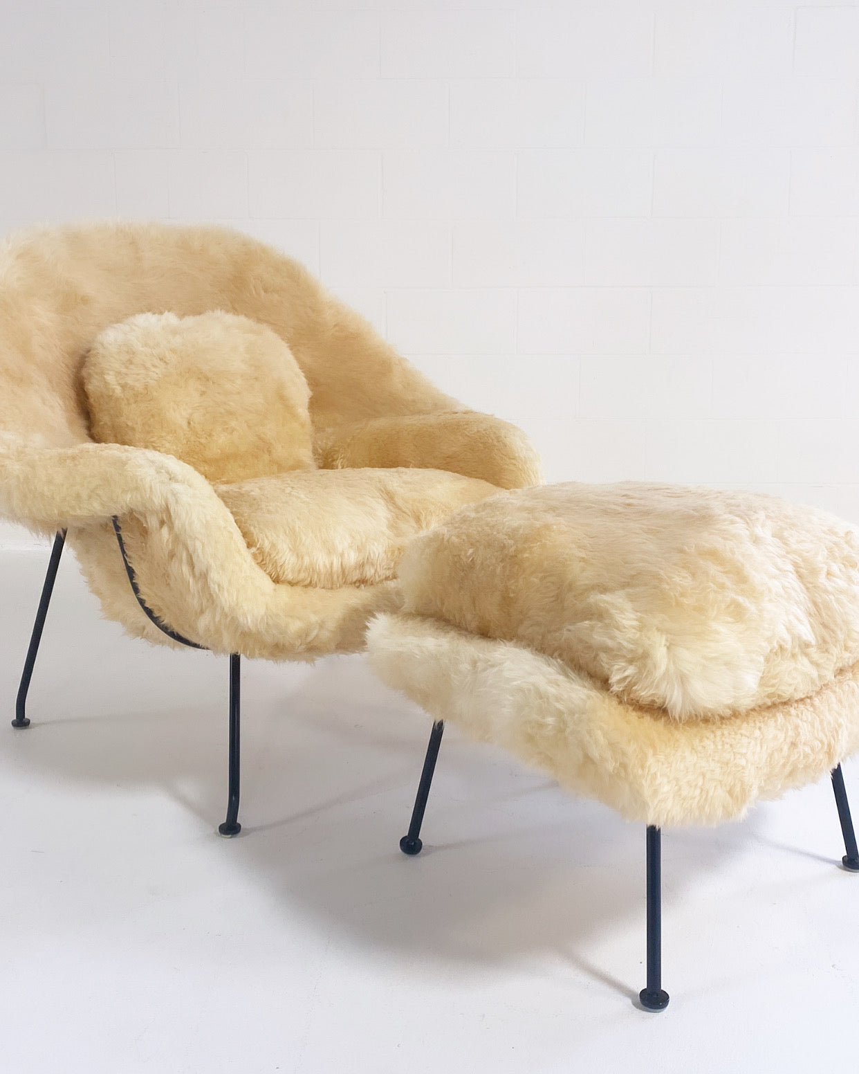 Bespoke Womb Chair and Ottoman in Texas Sheepskin