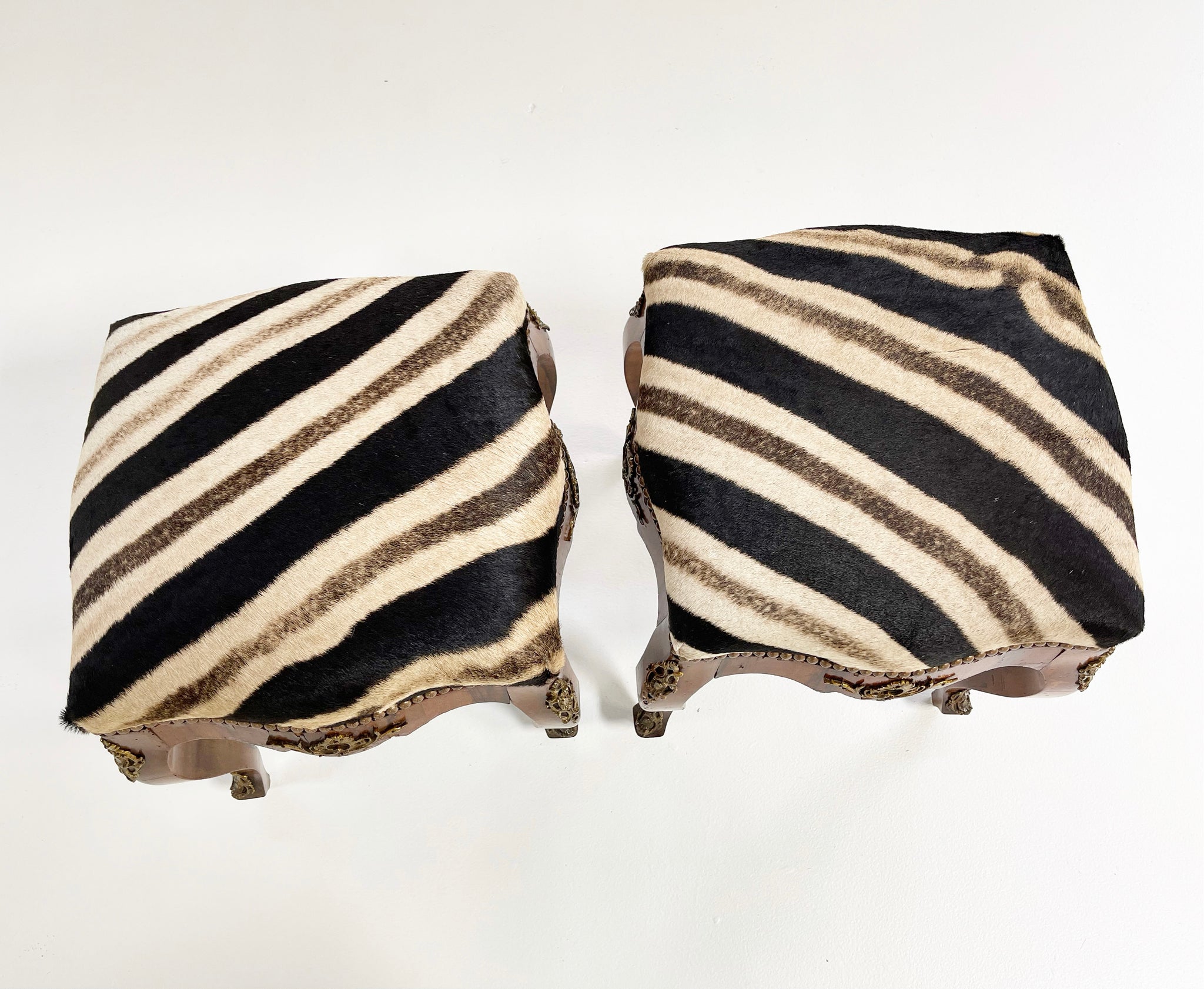 Rococo Style Tabourets in Zebra Hide, pair