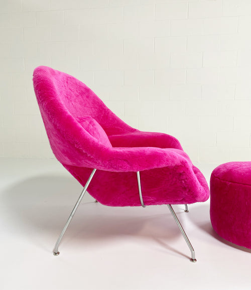 Bespoke Womb Chair and Pouf Ottoman in Patagonia Shearling