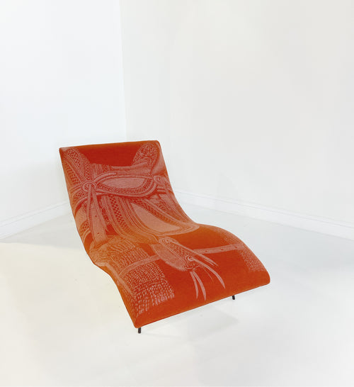 Wave Chaise Lounge in Hermès Blanket and Ivory Leather