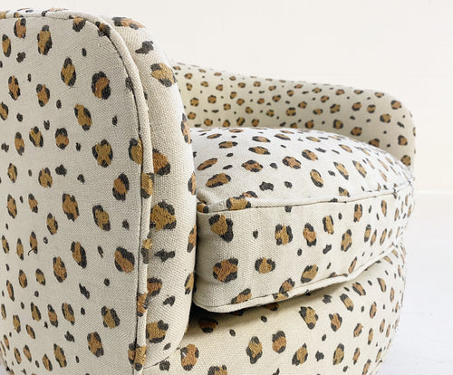 Swivel Lounge Chair in Chelsea Textiles 'Snuggle' Leopard Fabric