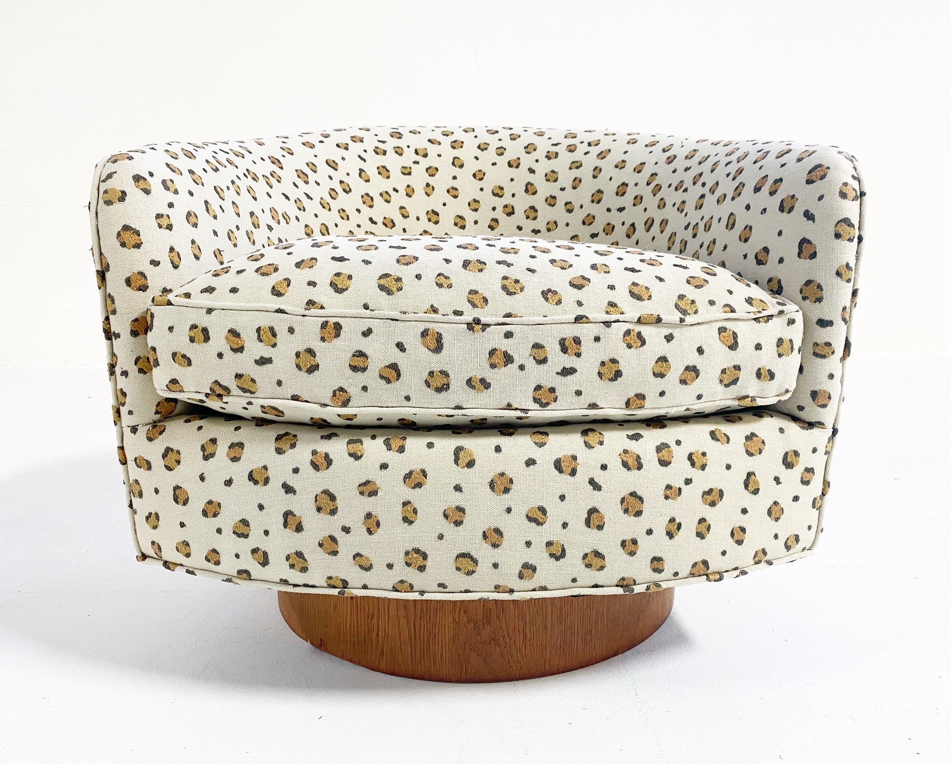 Swivel Lounge Chair in Chelsea Textiles 'Snuggle' Leopard Fabric