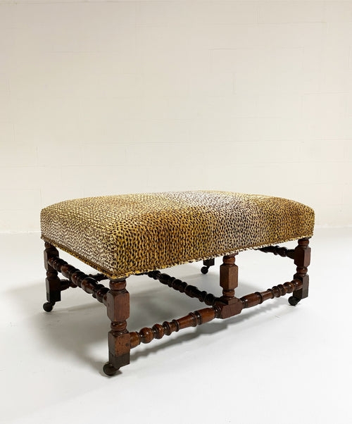 Walnut Ottoman in Clarence House King Cheetah Fabric