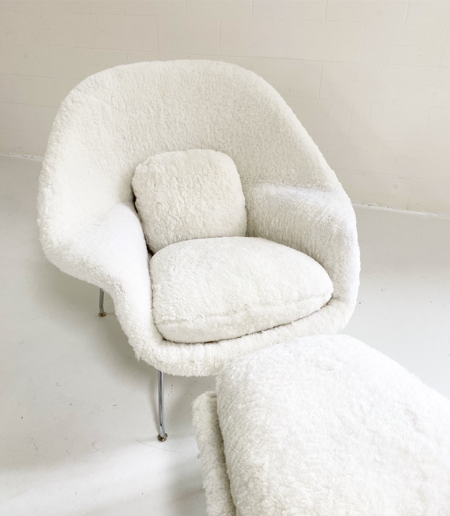 Bespoke Womb Chair and Ottoman in Australian Shearling