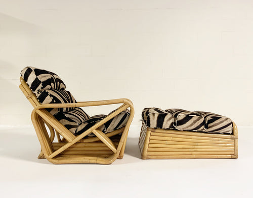 Rattan Lounge Chair and Ottoman in Zebra Hide - FORSYTH