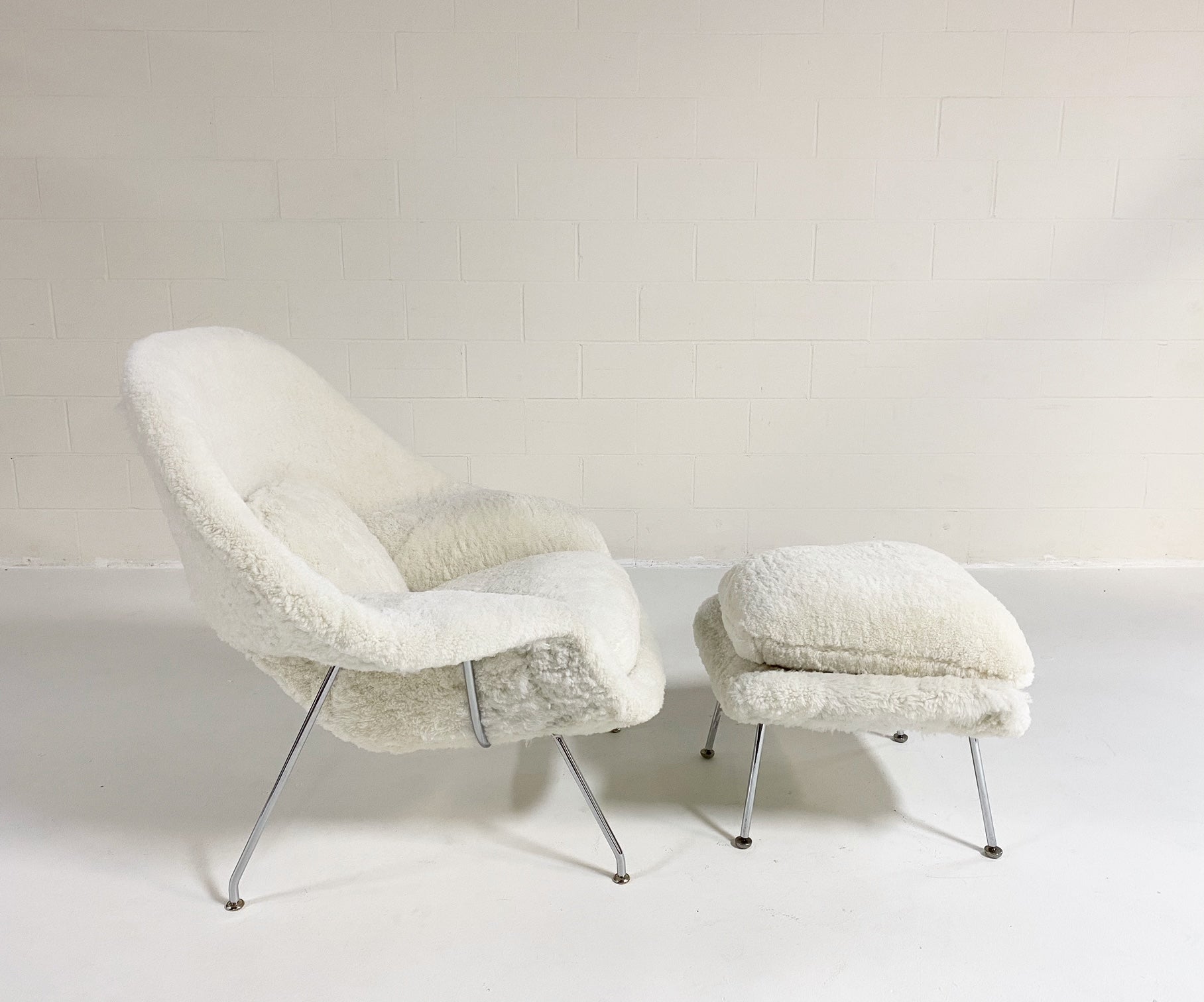 Bespoke Womb Chair and Ottoman in Australian Shearling