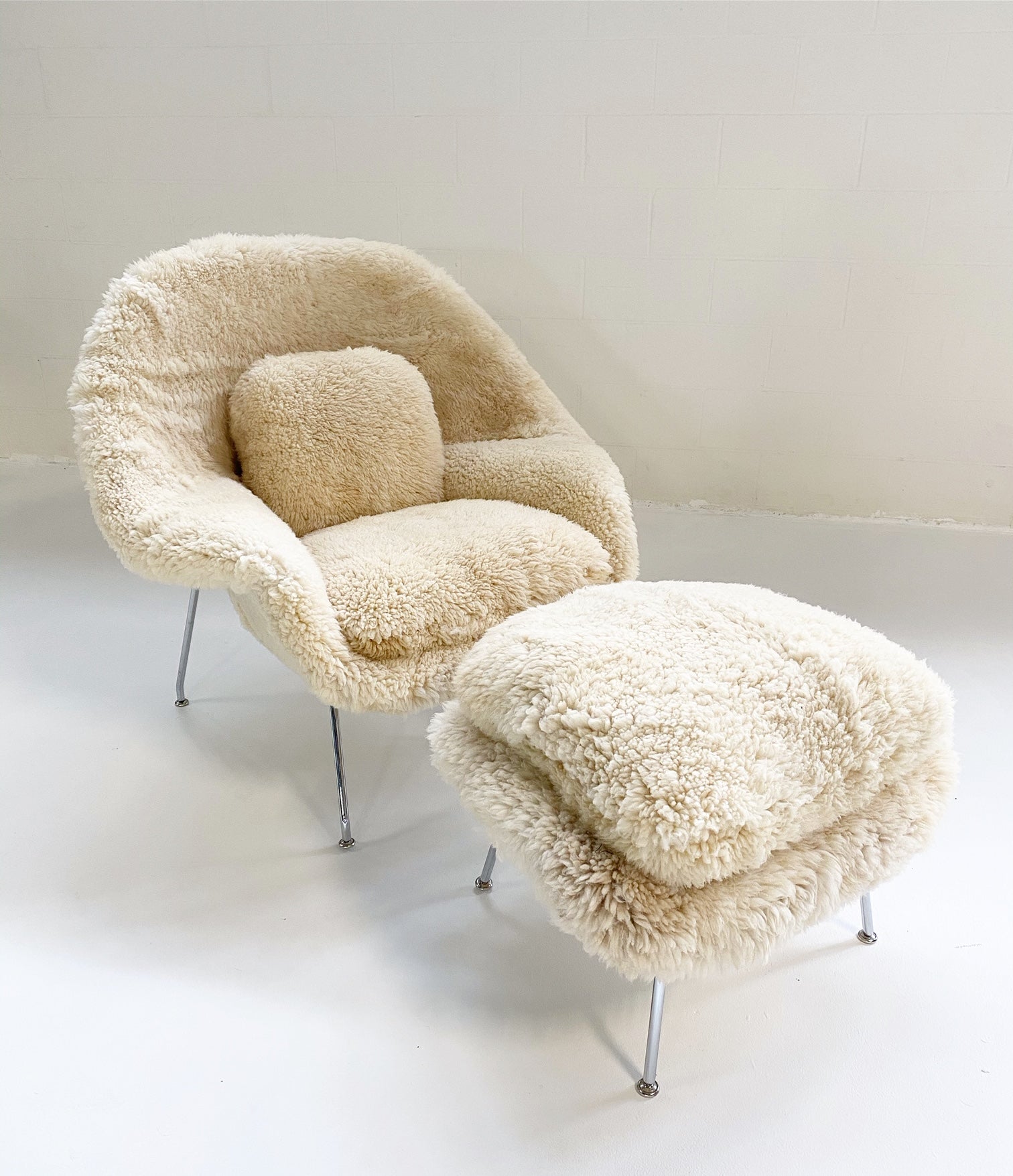 Bespoke Womb Chair and Ottoman in California Sheepskin - FORSYTH