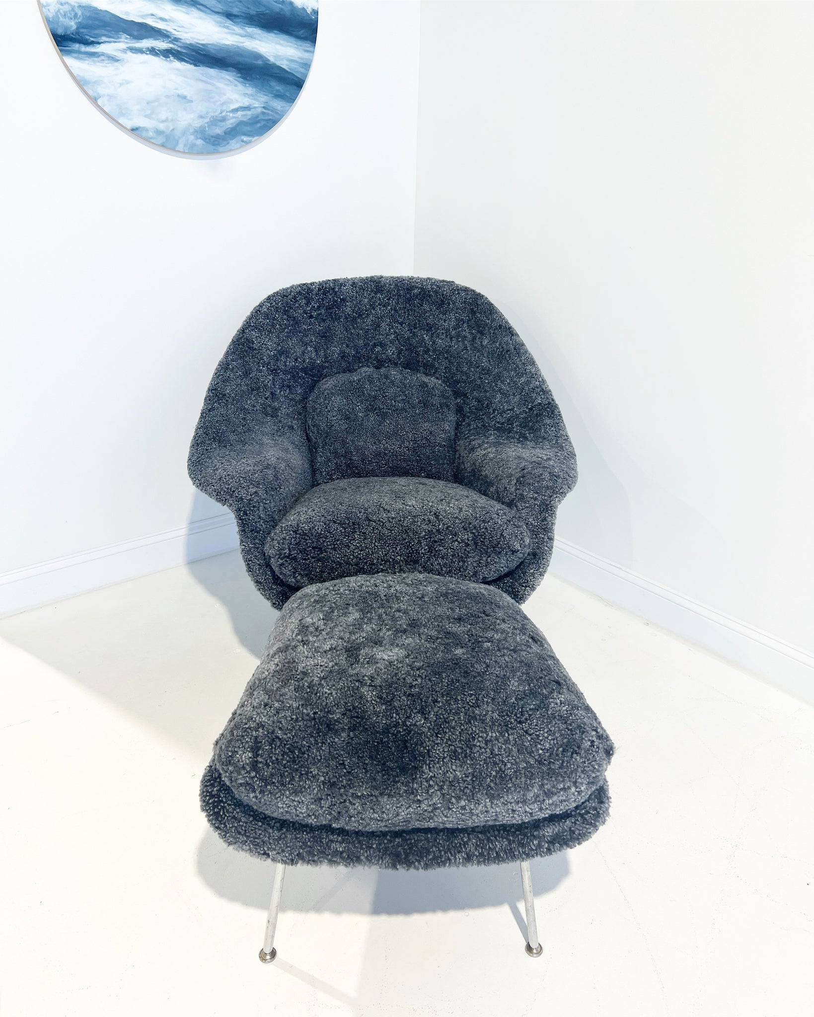 Bespoke Womb Chair and Ottoman in Shearling