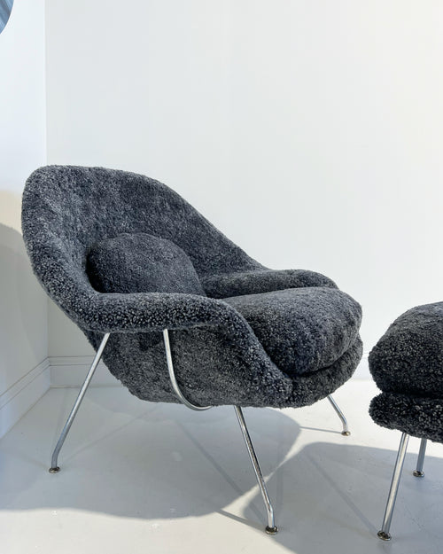 Bespoke Womb Chair and Ottoman in Shearling