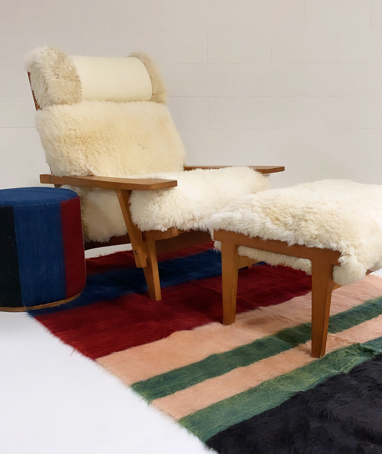 Model GE 375 Paddle Chair and Ottoman in California Sheepskin