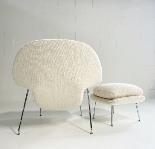 Bespoke Womb Chair and Ottoman in Dedar Boucle