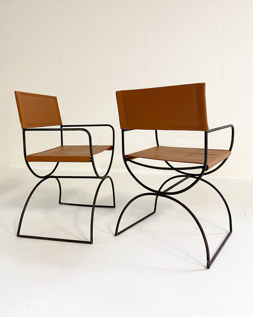 Iron Curule Chairs in Loro Piana Leather, pair