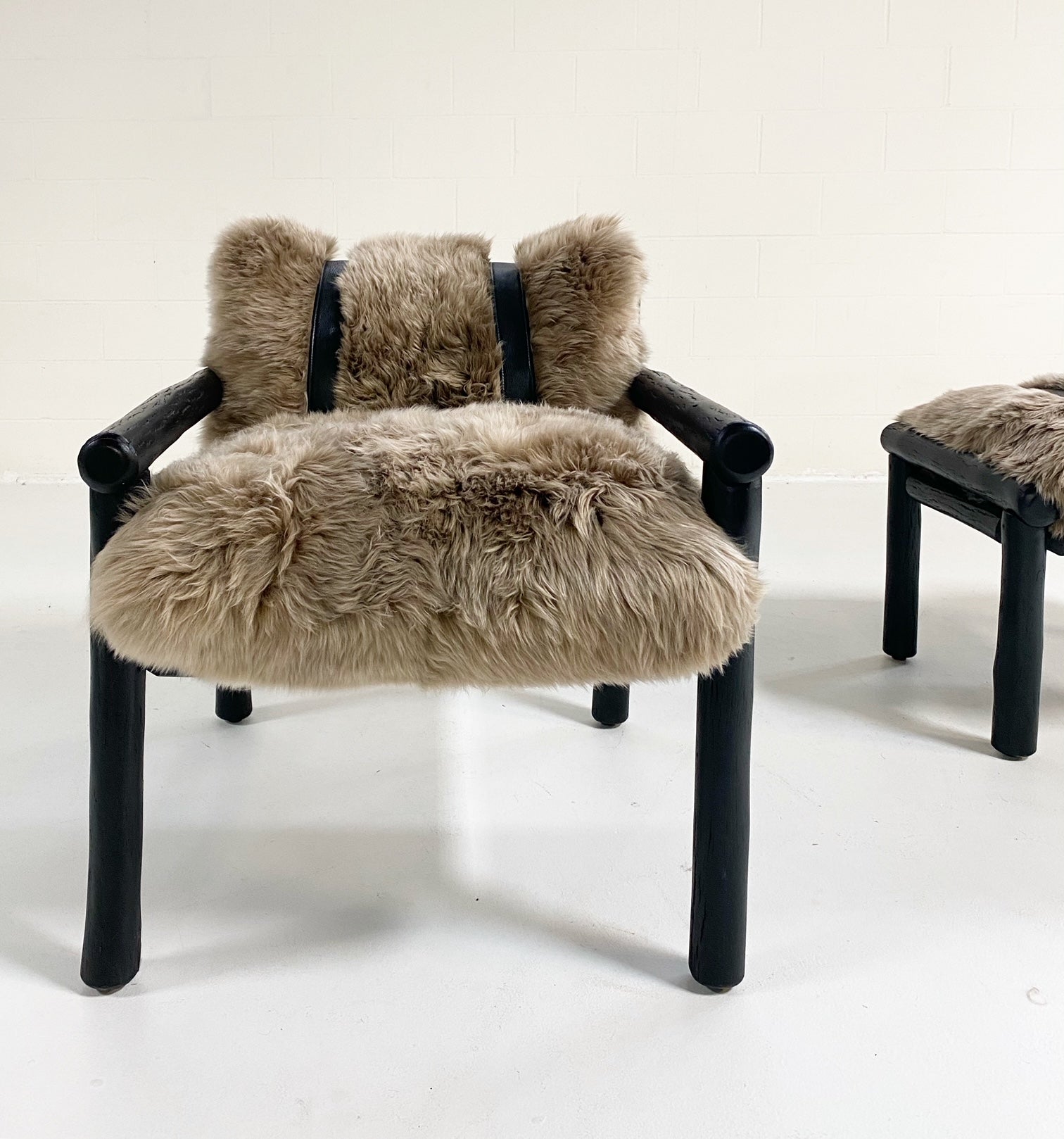 Black Butte Chair and Ottoman with Sheepskin Cushions