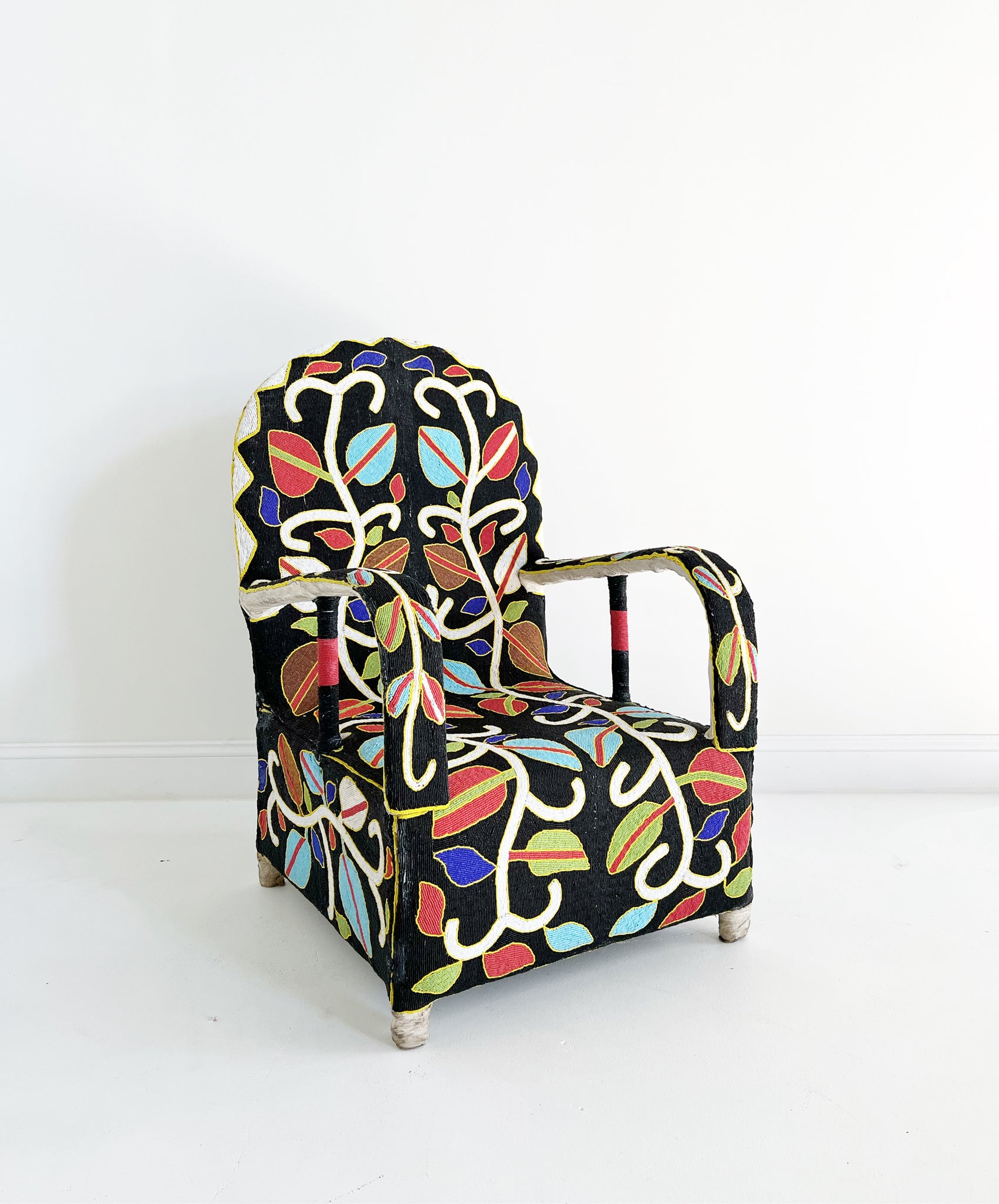 Vintage African Beaded Yoruba Chair - Multicolor