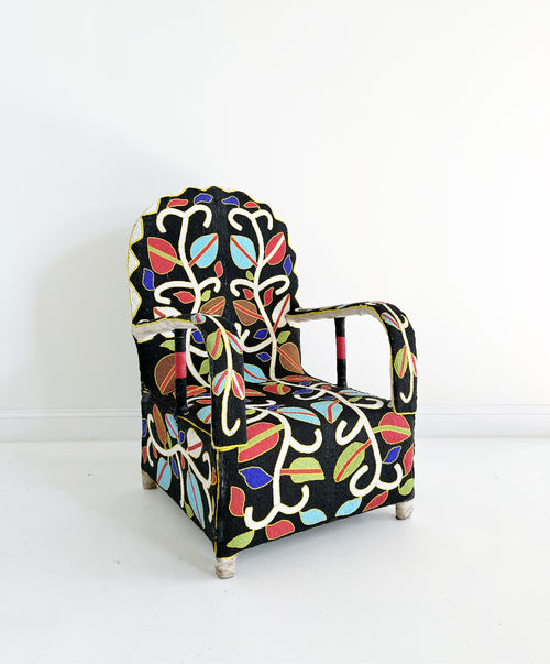 Vintage African Beaded Yoruba Chair - Multicolor