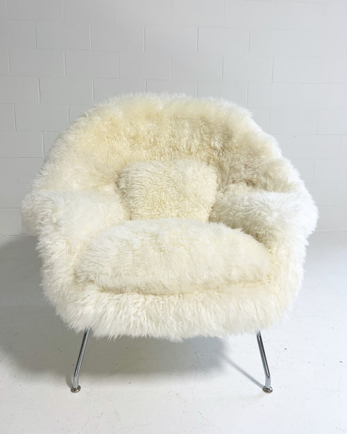 Bespoke Womb Chair and Ottoman in Wavy New Zealand Sheepskin