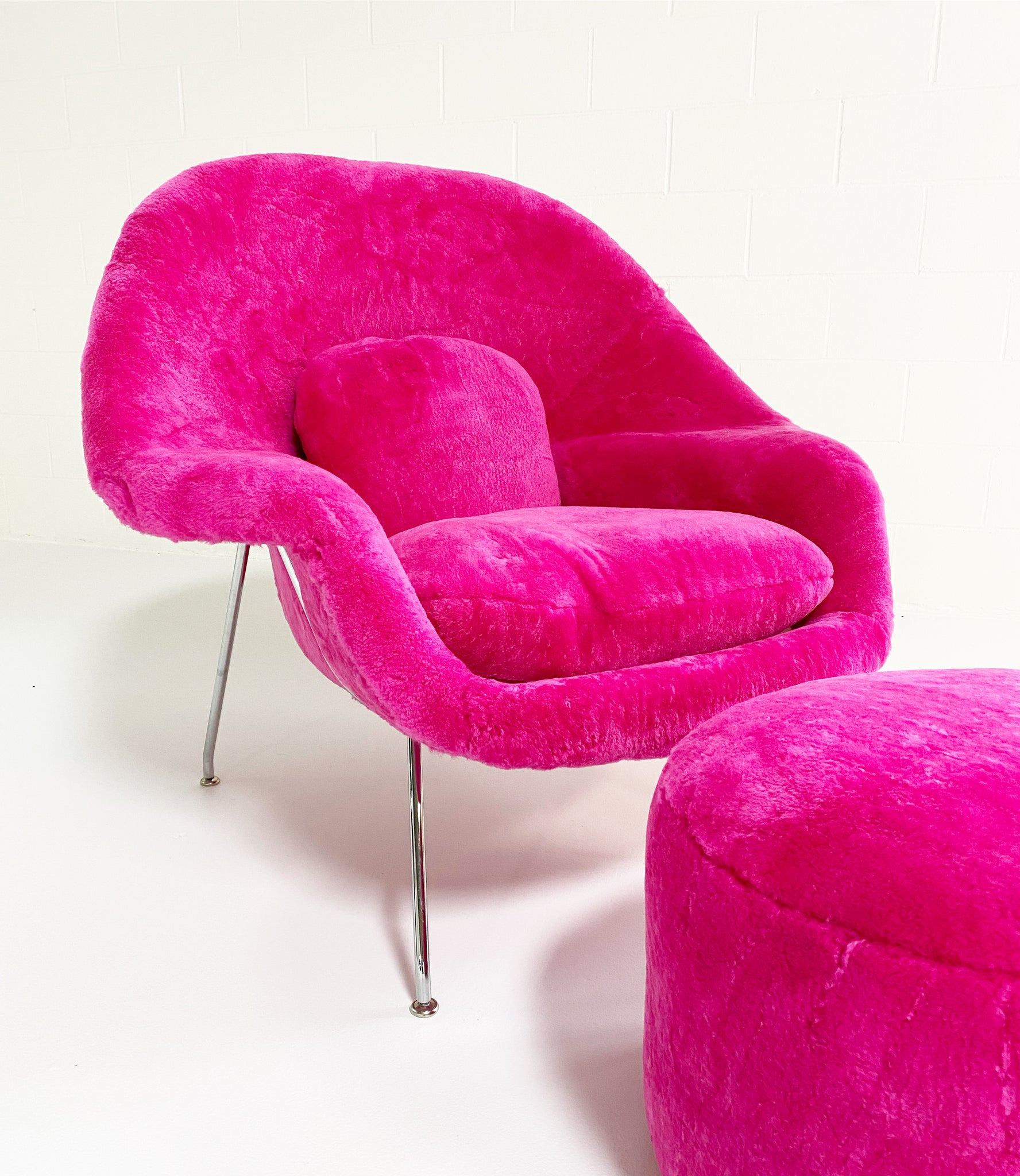 Bespoke Womb Chair and Pouf Ottoman in Patagonia Shearling