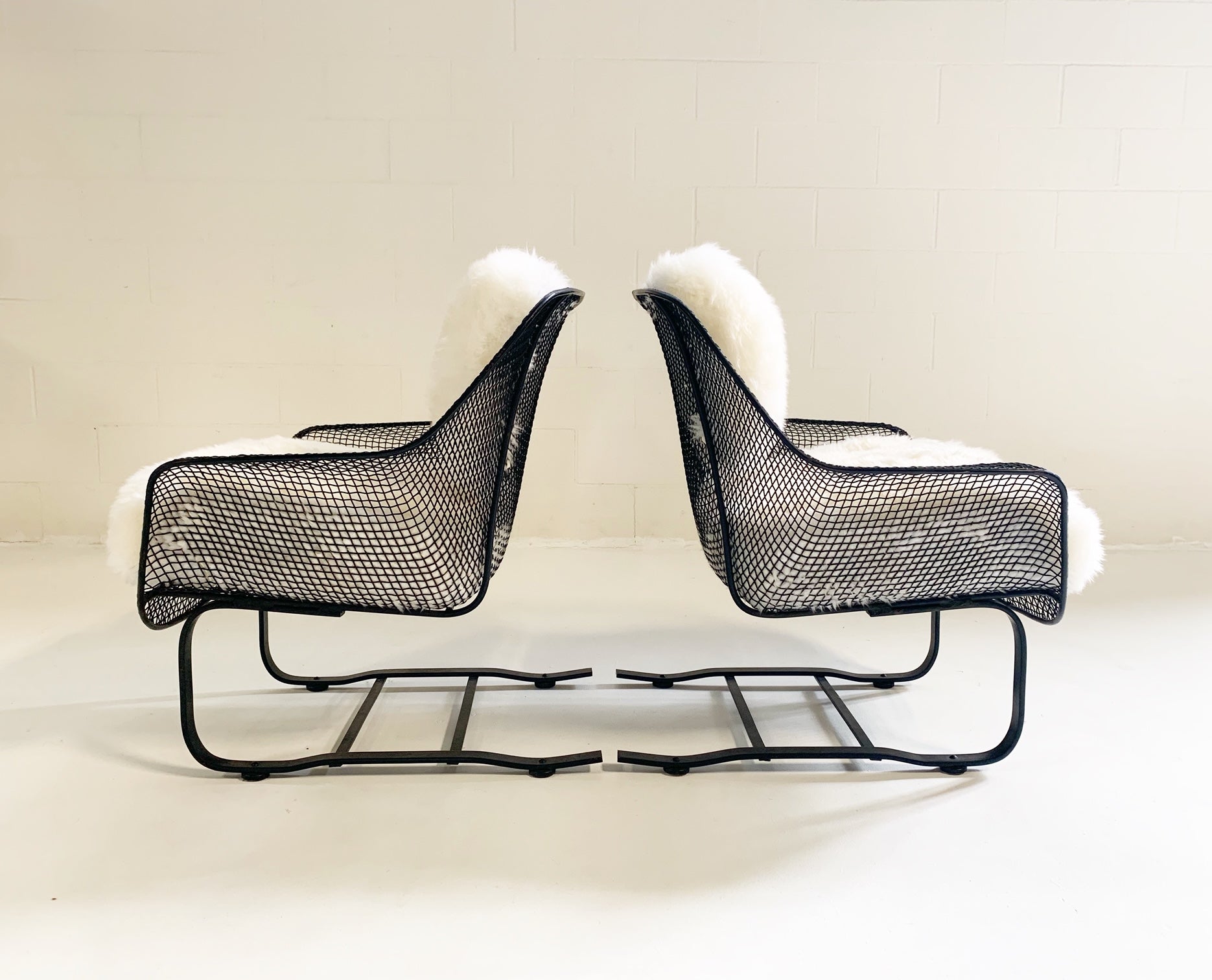 Sculptura Lounge Chairs and Ottoman with Sheepskin Cushions - FORSYTH