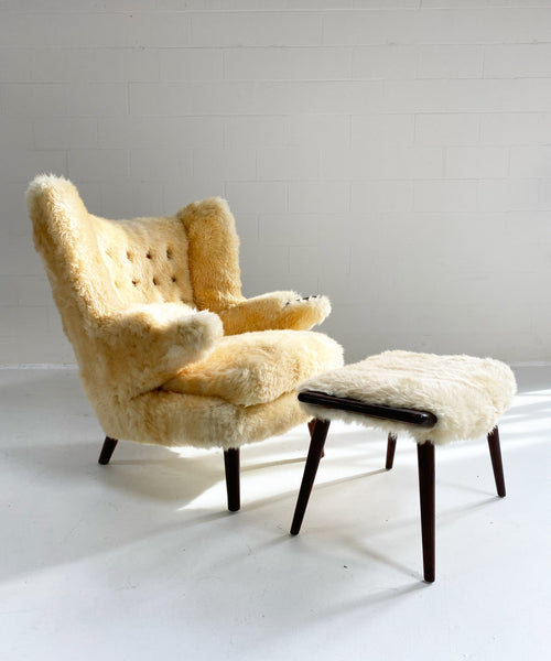 Papa Bear Chair with Ottoman in Sheepskin