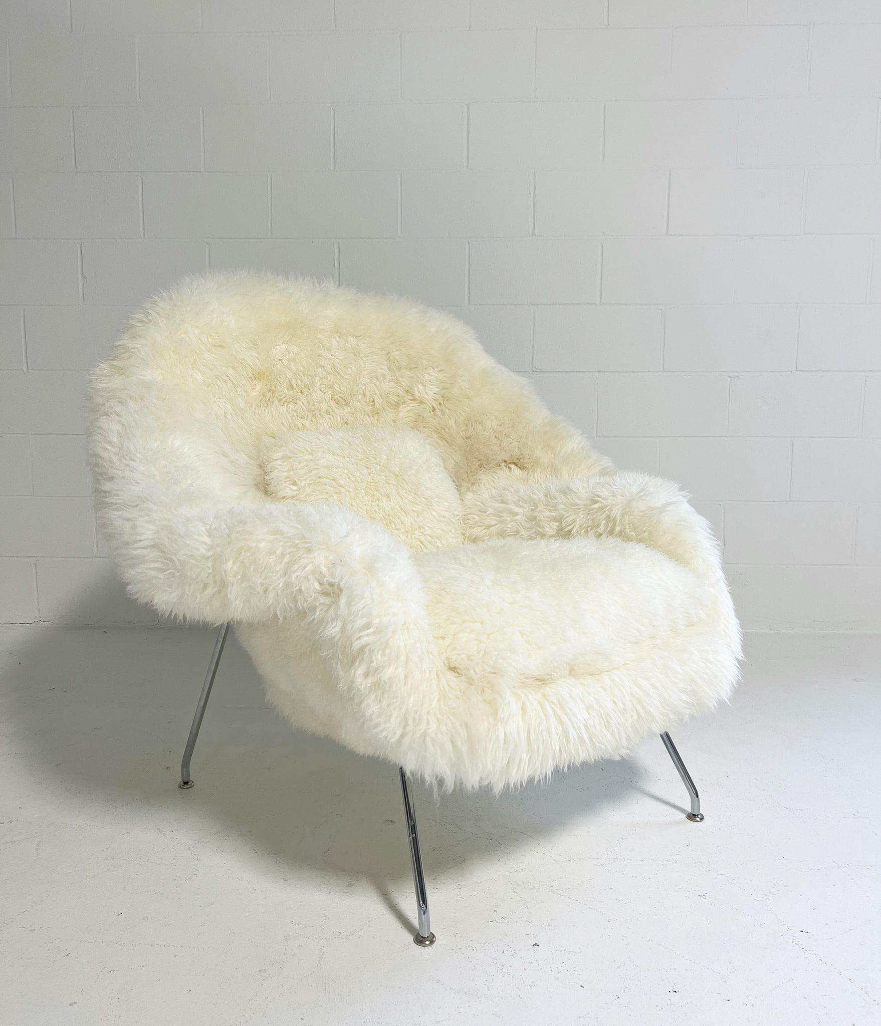 Bespoke Womb Chair and Ottoman in Wavy New Zealand Sheepskin