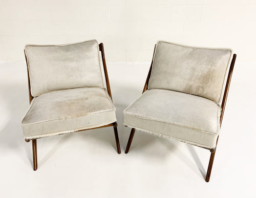 Scissor Chairs with Brazilian Cowhide Cushions, pair - FORSYTH