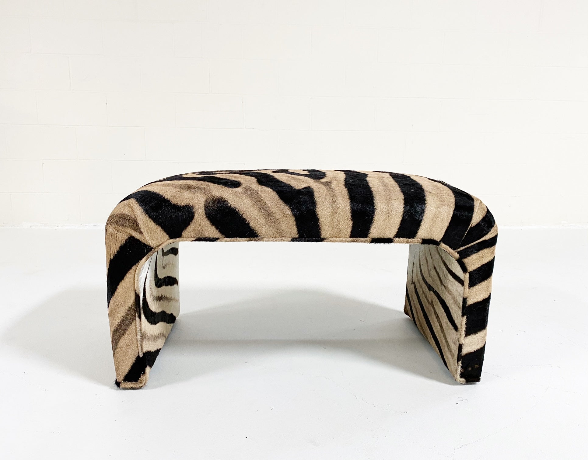 Vintage Waterfall Bench Restored in Zebra Hide