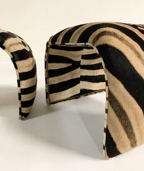 Waterfall Ottomans in Zebra Hide, Pair - FORSYTH