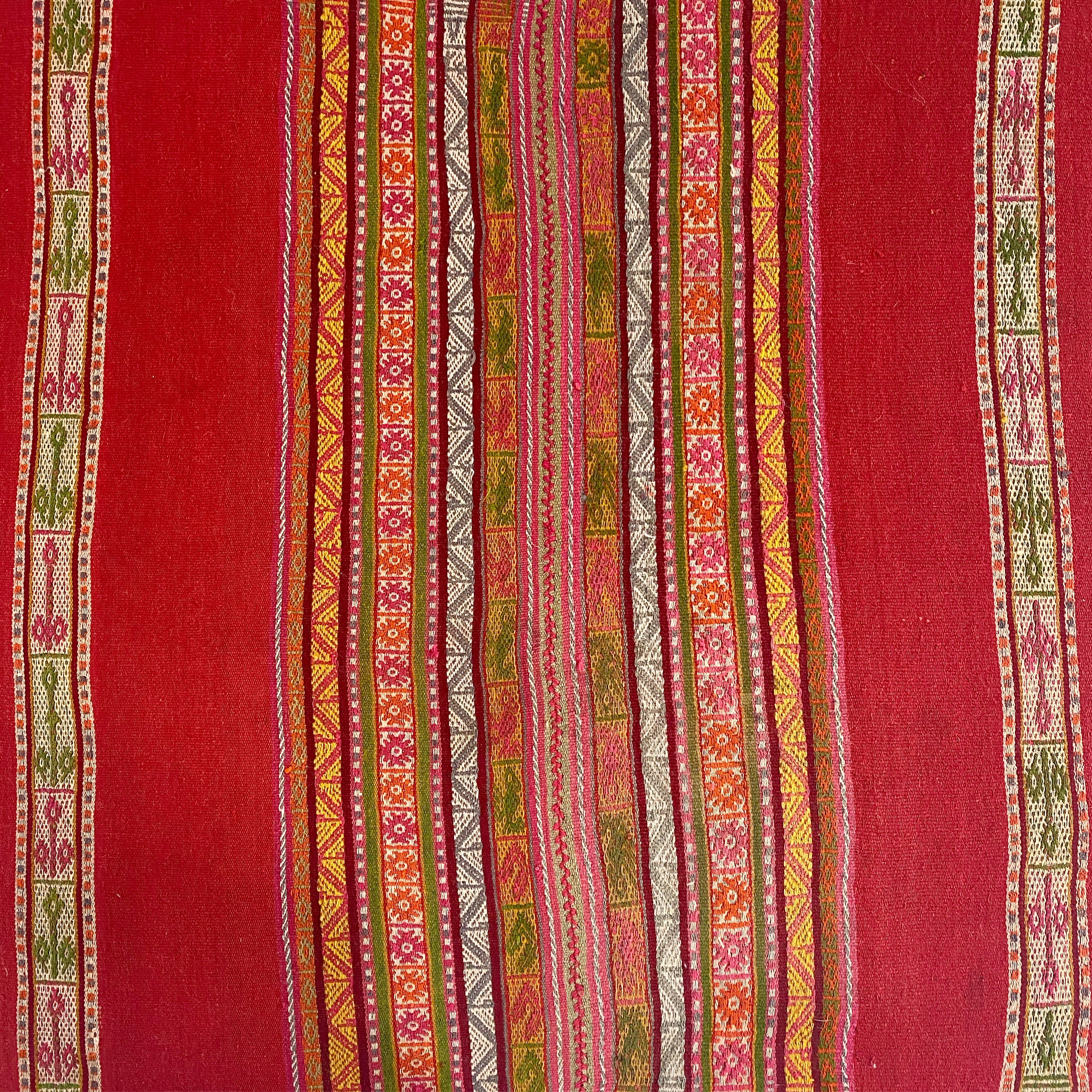 One-of-a-Kind Ottoman with Vintage Peruvian Textile, Red