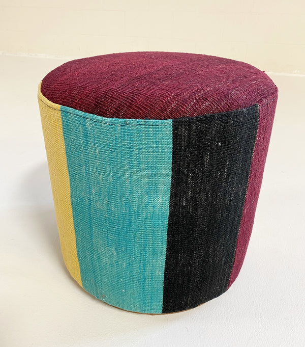 Stripe Wool Pouf Ottoman - Bordeaux