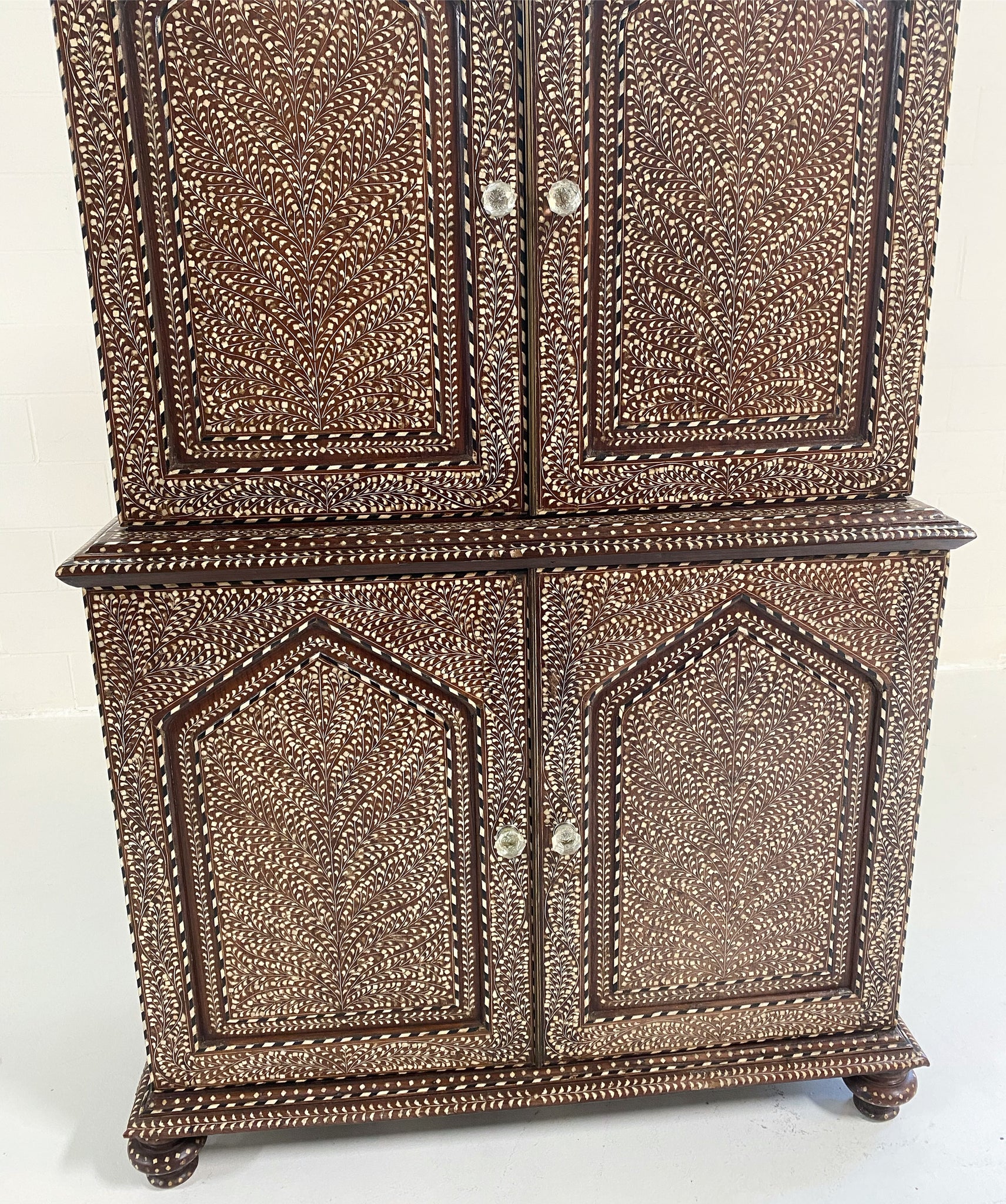 19th Century Anglo-Colonial Two-Part Bone Inlaid Cabinet