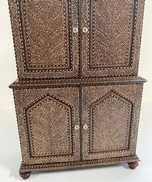 19th Century Anglo-Colonial Two-Part Bone Inlaid Cabinet