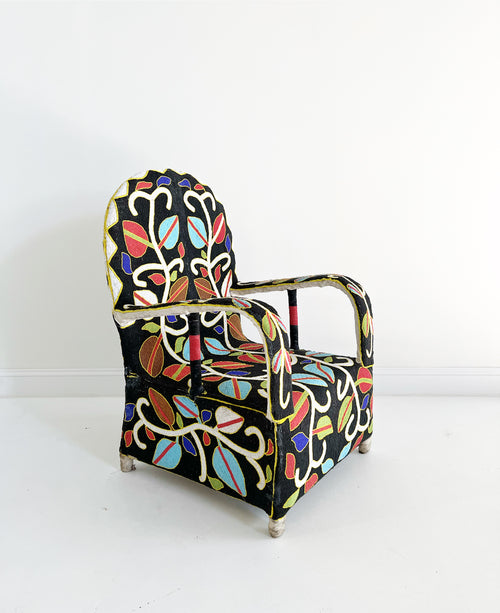 Vintage African Beaded Yoruba Chair - Multicolor