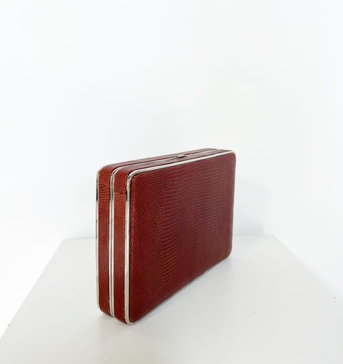 The Square Compact Case in Lizard - Cognac