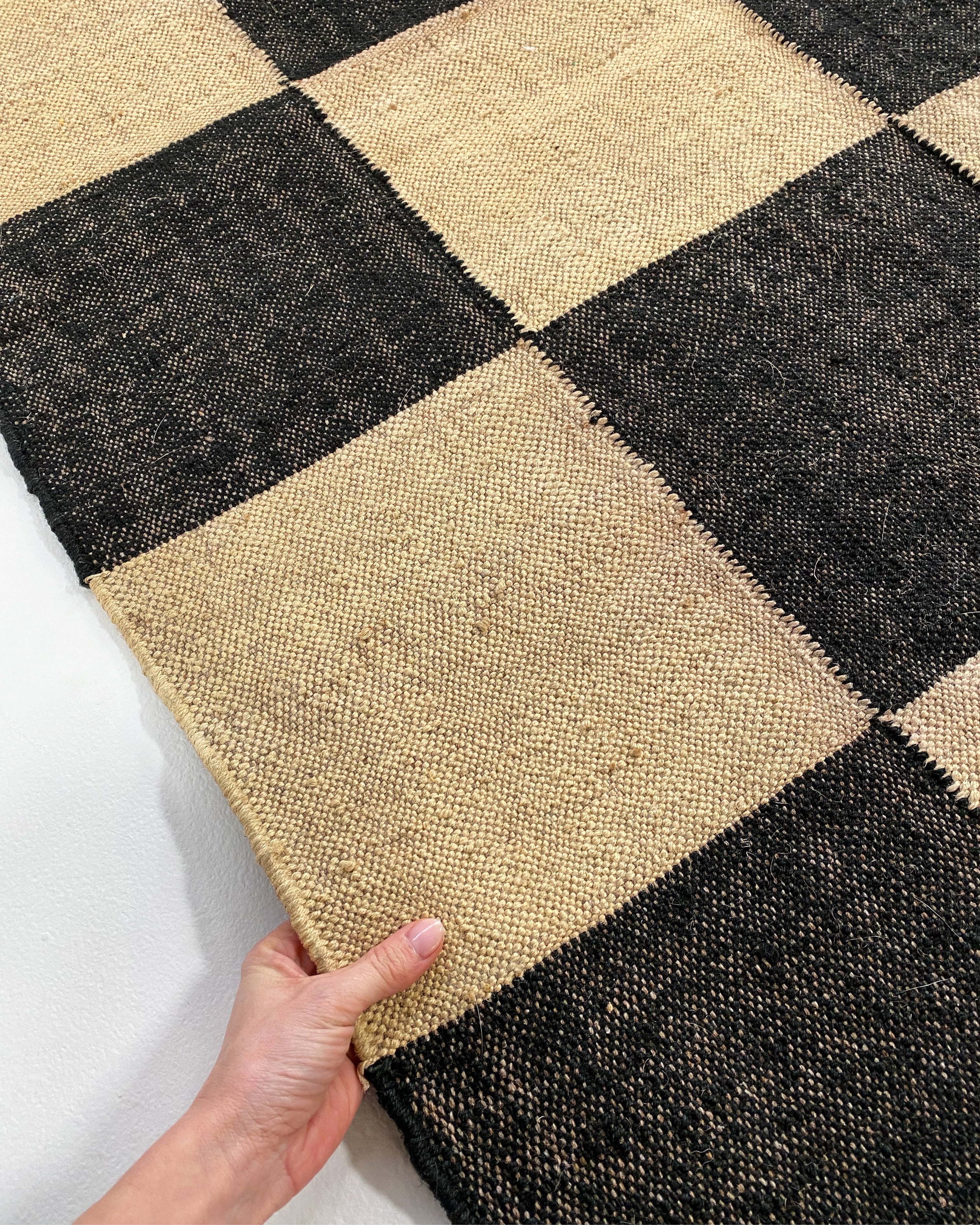 The Checkerboard Rug - Big Checks in Off Black