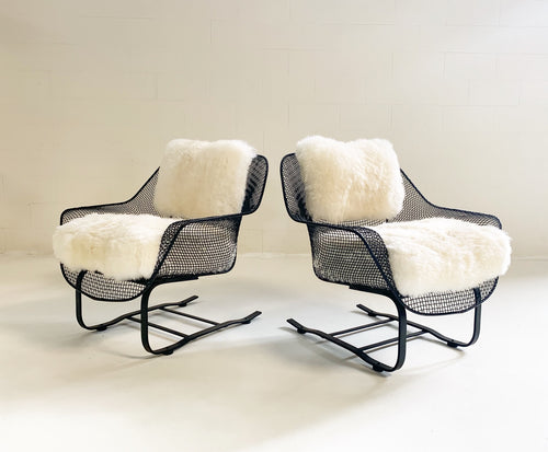 Sculptura Lounge Chairs and Ottoman with Sheepskin Cushions - FORSYTH