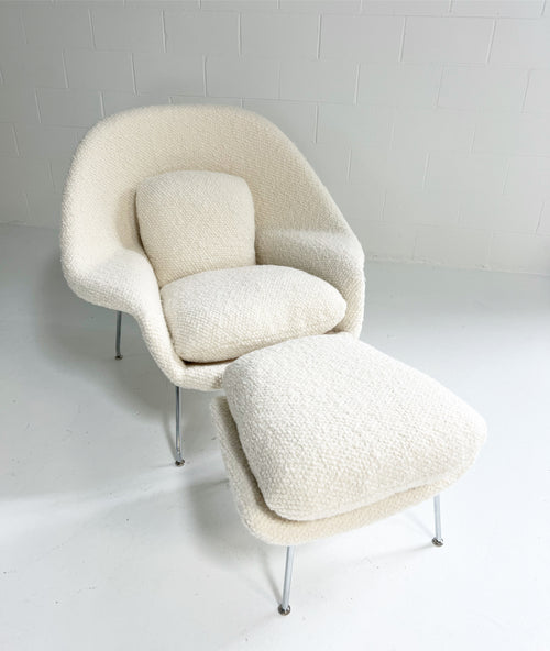 Bespoke Womb Chair and Ottoman in Dedar Boucle