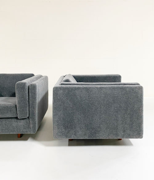 Lounge Chairs in Grey Mohair, Pair