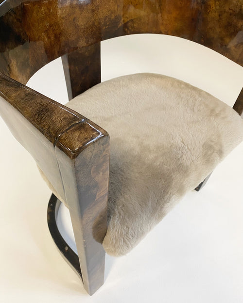 Lacquered Goatskin Armchair in Shearling - FORSYTH