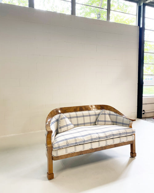 Biedermeier Loveseat in Schumacher Indigo Plaid - FORSYTH