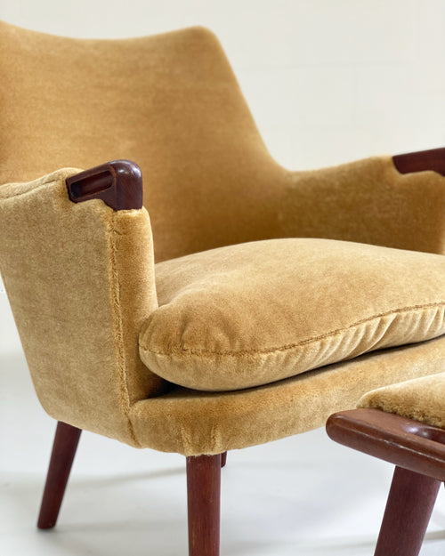 CH71 Lounge Chair and Ottoman in Pierre Frey Teddy Mohair