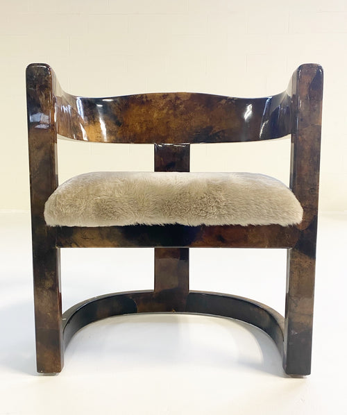 Lacquered Goatskin Armchair in Shearling - FORSYTH
