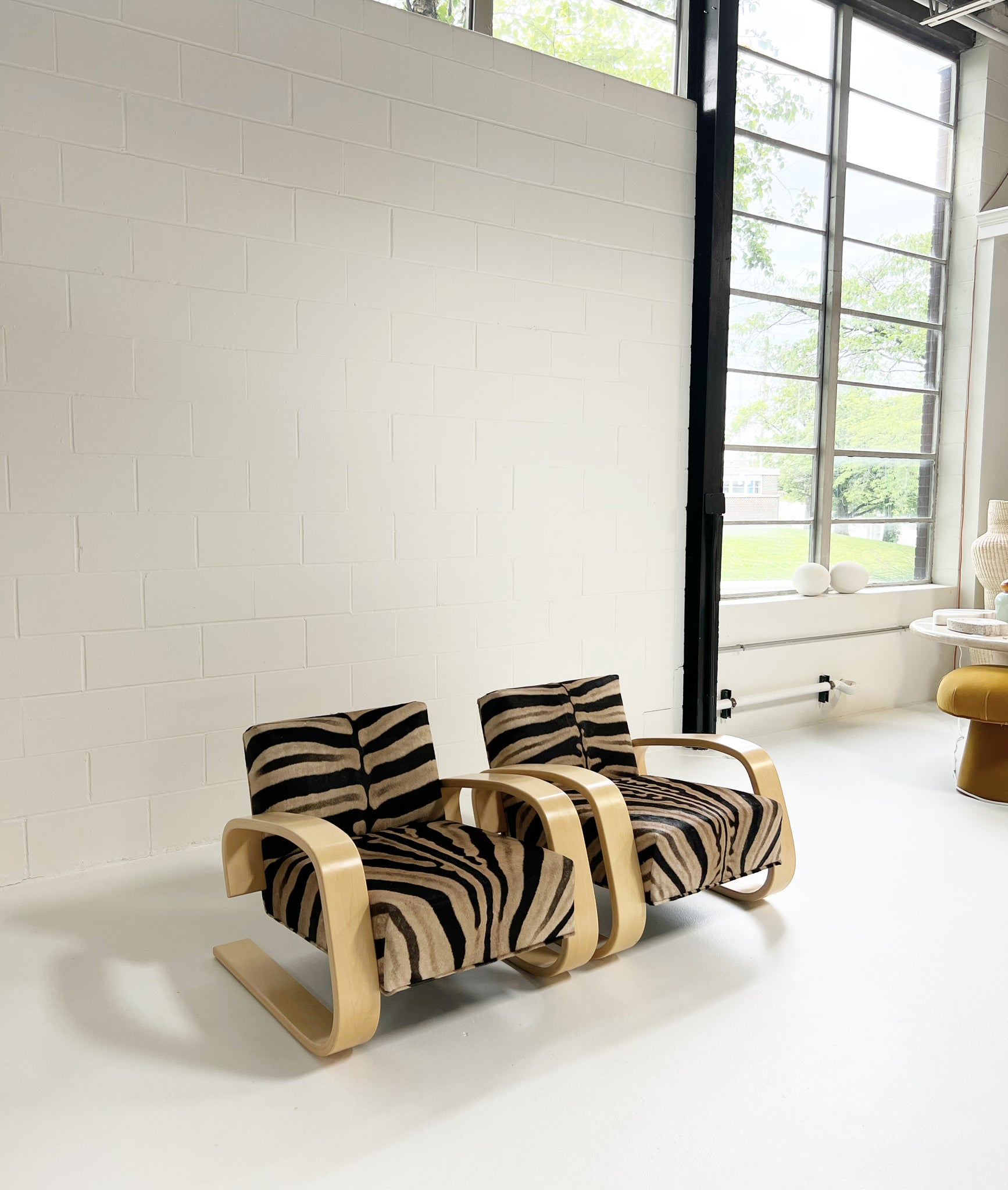 Model 400 "Tank" Lounge Chairs in Zebra, Pair