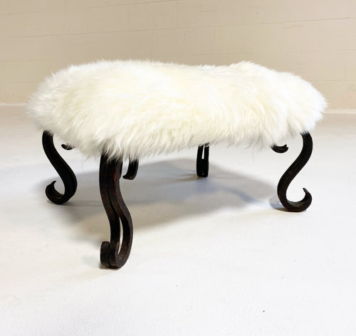 Iron Foot Stool in New Zealand Sheepskin